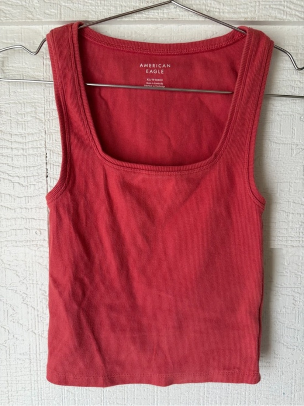 American Eagle Ribbed Square Neck Tank Top Pink Sleeveless Fitted XS